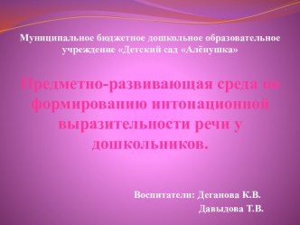 Презентация Предметно-развивающая среда по формированию интонационной выразительности речи у дошкольников презентация