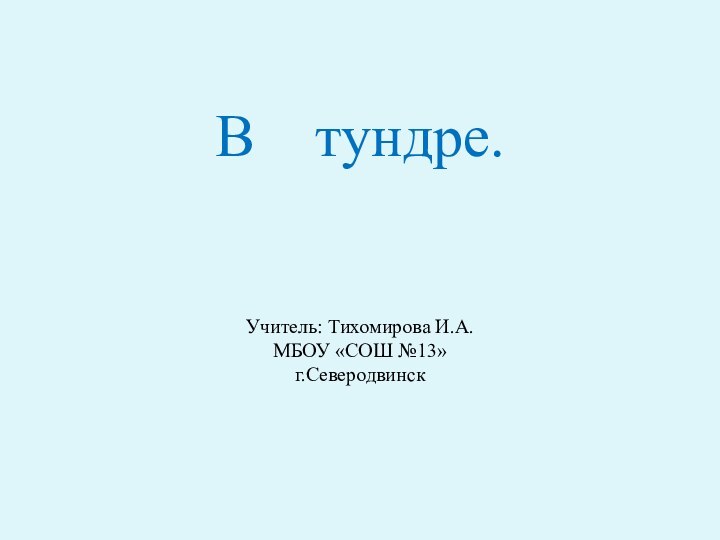 В  тундре.   Учитель: Тихомирова И.А. МБОУ «СОШ №13» г.Северодвинск