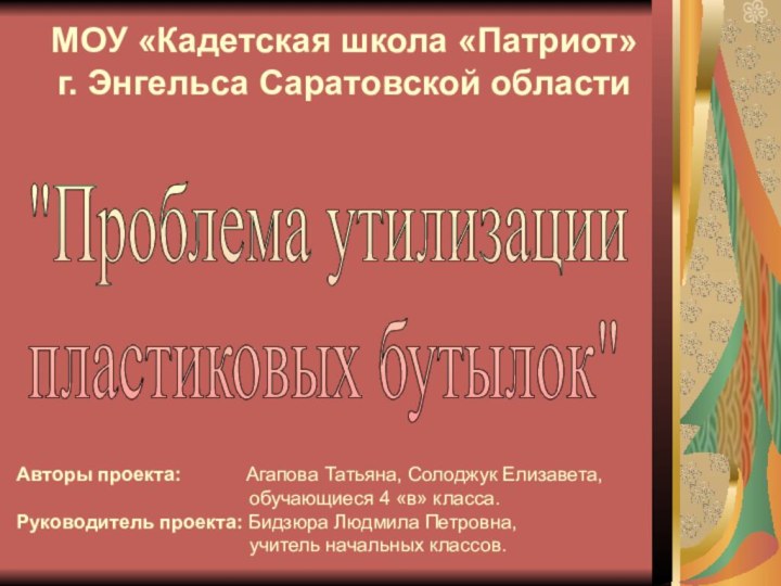 МОУ «Кадетская школа «Патриот» г. Энгельса Саратовской области Авторы проекта: