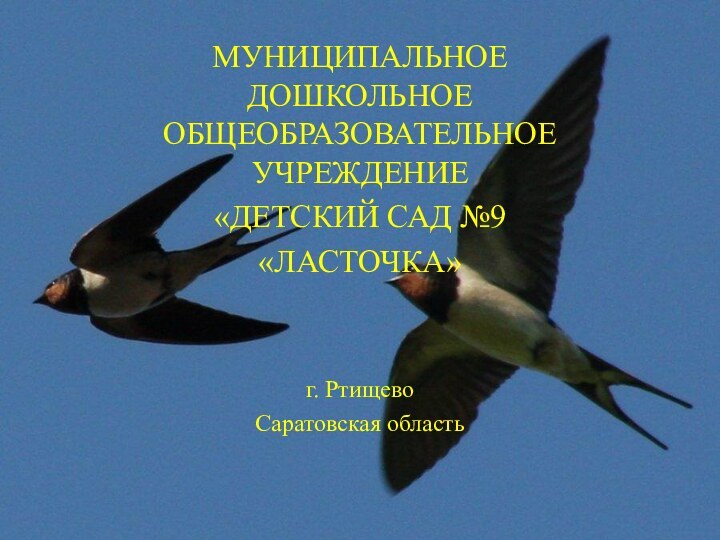 МУНИЦИПАЛЬНОЕ ДОШКОЛЬНОЕ ОБЩЕОБРАЗОВАТЕЛЬНОЕ УЧРЕЖДЕНИЕ«ДЕТСКИЙ САД №9«ЛАСТОЧКА»г. РтищевоСаратовская область