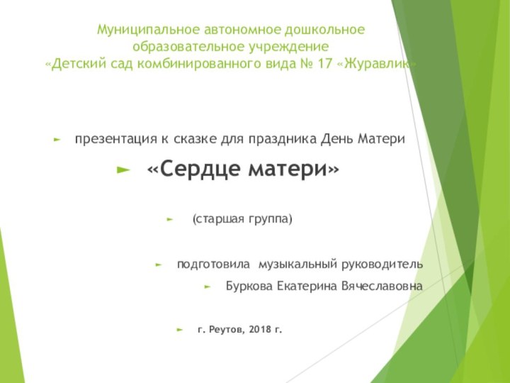 Муниципальное автономное дошкольное  образовательное учреждение «Детский сад комбинированного вида № 17