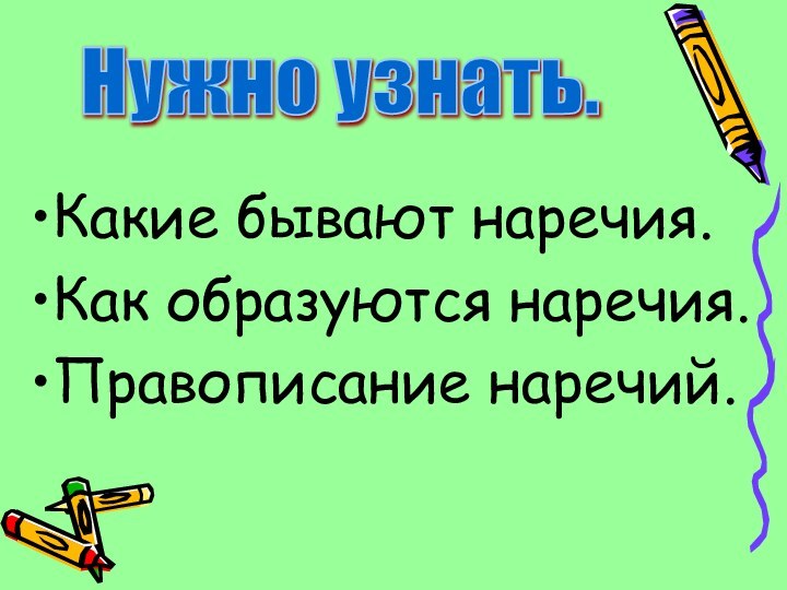 Какие бывают наречия.Как образуются наречия.Правописание наречий.Нужно узнать.