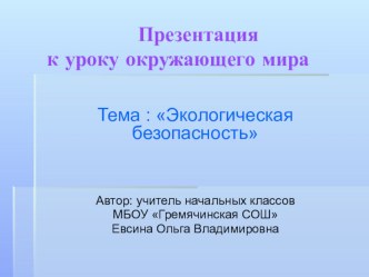 Евсина О.В. Урок окружающего мира по теме Экологическая безопасность с использованием приемов ТРКМ, 3 класс план-конспект урока по окружающему миру (3 класс)