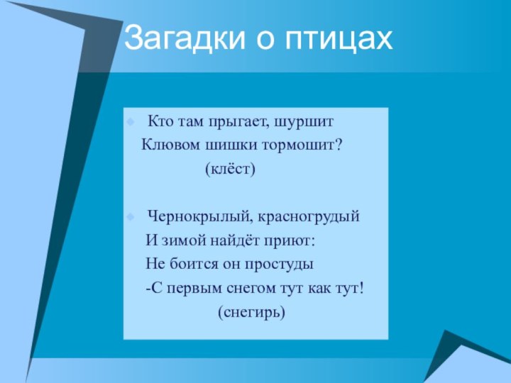 Загадки о птицахКто там прыгает, шуршит  Клювом шишки тормошит?