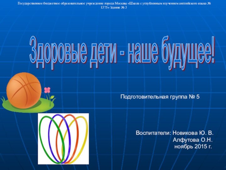 Здоровые дети - наше будущее! Воспитатели: Новикова Ю. В. Алфутова О.Н.