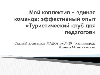 Мой коллектив - единая команда. Презентация опыта работы с педагогами ДОУ презентация