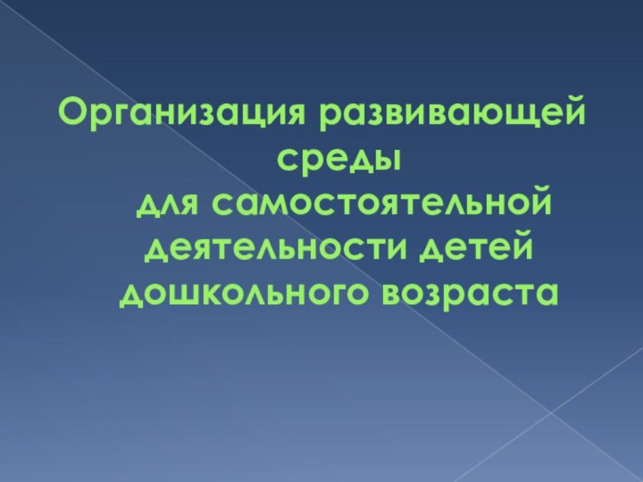 Организация развивающей среды  для самостоятельной деятельности детей дошкольного возраста