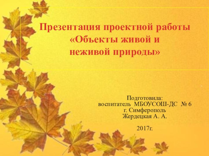 Презентация проектной работы  «Объекты живой и  неживой