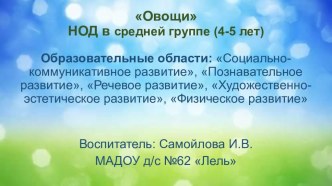 Презентация НОД то теме Овощи в средней группе (4-5 лет) презентация урока для интерактивной доски (средняя группа)