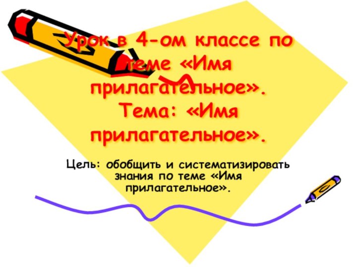 Урок в 4-ом классе по теме «Имя прилагательное». Тема: «Имя прилагательное».Цель: обобщить