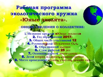 Рабочая программа экологического кружка Юные эколята. презентация к уроку (младшая группа)