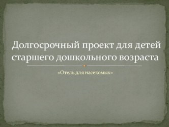 Долгосрочный проект Отель для насекомых презентация к уроку по окружающему миру (старшая группа)