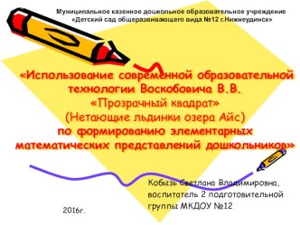 Использование современной образовательной технологии Воскобовича Вячеслава Вадимовича Прозрачный квадрат (Нетающие льдинки озера Айс) по формированию элементарных математических представлений дошкольников учебно-методическое пособие по математике (средняя