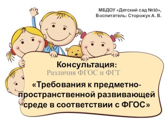 Требования к предметно-пространственной развивающей среде в соответствии с ФГОС консультация по теме