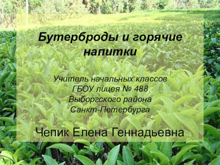 Бутерброды и горячие напиткиУчитель начальных классовГБОУ лицея № 488Выборгского районаСанкт-ПетербургаЧепик Елена Геннадьевна