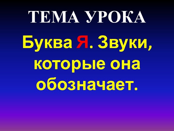 ТЕМА УРОКАБуква Я. Звуки, которые она обозначает.