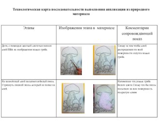 ТЕХНОЛОГИЧЕСКАЯ КАРТА ПОСЛЕДОВАТЕЛЬНОСТИ ВЫПОЛНЕНИЯ АППЛИКАЦИИ ИЗ ПРИРОДНОГО МАТЕРИАЛА план-конспект занятия по аппликации, лепке (старшая группа) по теме