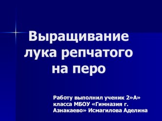 Проектная работа Выращивание лука на перо презентация к уроку по окружающему миру (2 класс) по теме