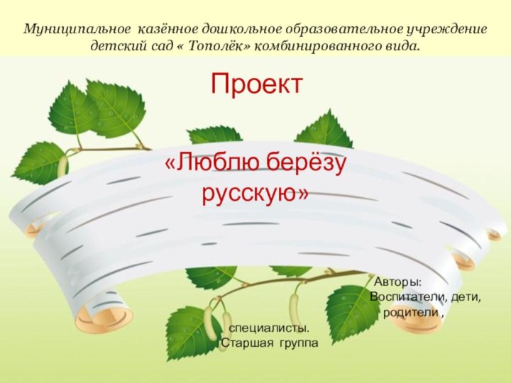 «Люблю берёзу русскую»  ПроектМуниципальное казённое дошкольное образовательное учреждение детский сад «