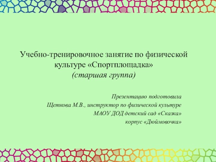 Учебно-тренировочное занятие по физической культуре «Спортплощадка» (старшая группа)Презентацию подготовила Щеткова