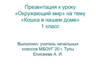 Кошка в нашем доме. презентация к уроку по окружающему миру (1 класс) по теме