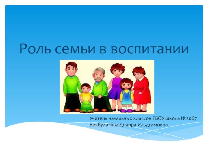 Роль семьи в воспитании детейУчитель начальных классов ГБОУ школа №2067Бекбулатова Диляра Ильдгамовна