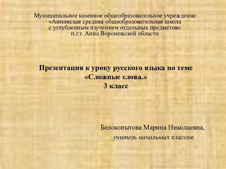 Муниципальное казенное общеобразовательное учреждение «Аннинская средняя общеобразовательная школа  с углубленным изучением