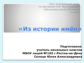 План-конспект урока по окружающему миру Из истории имён, 3 класс, УМК Школа 21 века, ФГОС презентация к уроку по окружающему миру (3 класс) по теме РоманВячеслав