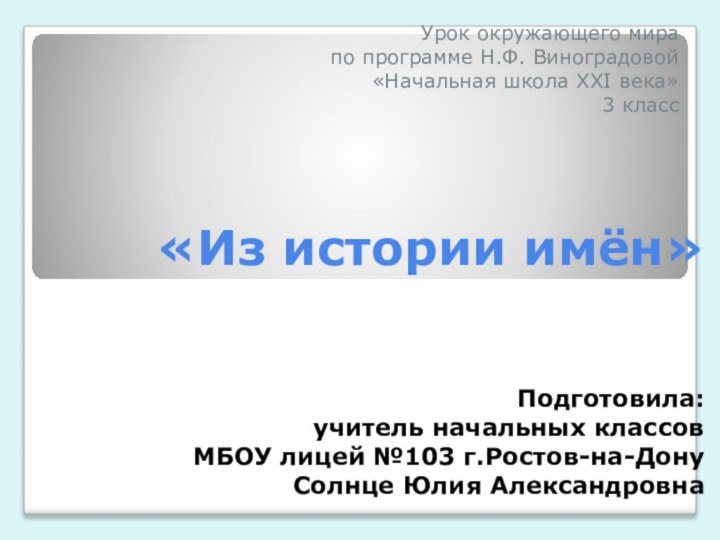 «Из истории имён»   Подготовила: учитель начальных классов  МБОУ лицей