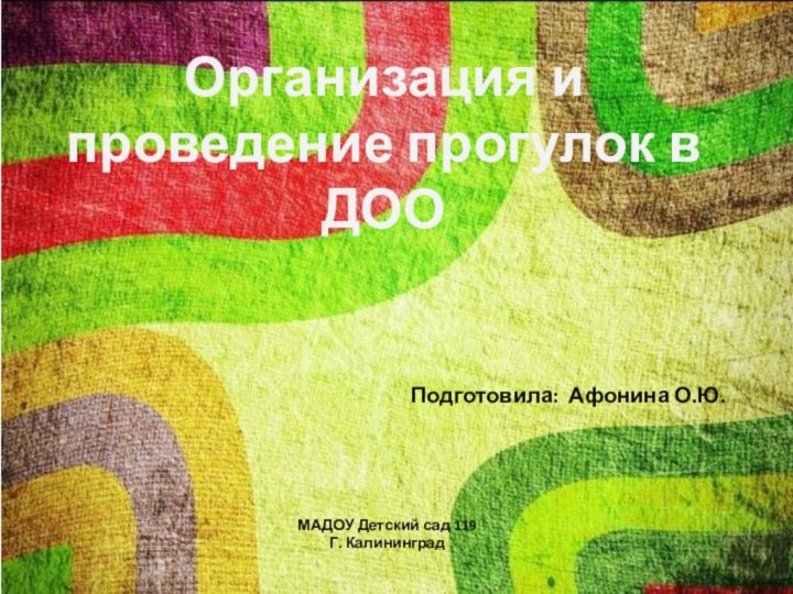 Организация и проведение прогулок в ДООПодготовила: Афонина О.Ю.МАДОУ Детский сад 119Г. Калининград