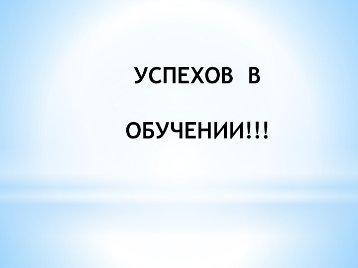 УСПЕХОВ В   ОБУЧЕНИИ!!!