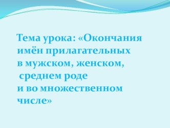 Окончания прилагательных в мужском, женском и среднем роде и во множественном числе. презентация к уроку по русскому языку (3 класс) по теме