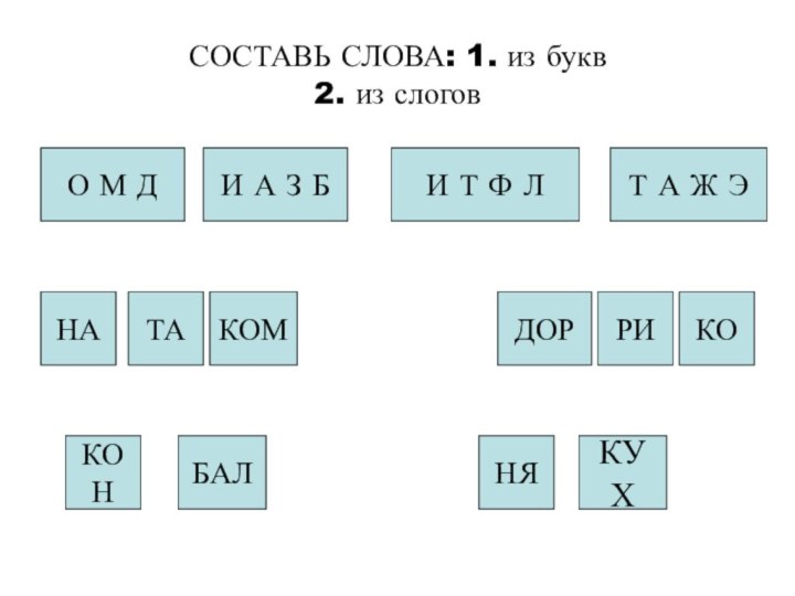 СОСТАВЬ СЛОВА: 1. из букв