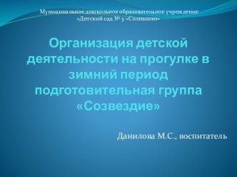 Организация детской деятельности на прогулке в зимний период. материал (подготовительная группа)