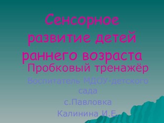 Сенсорное развитие детей раннего возраста.Пробковый тренажёр презентация к уроку (младшая группа) по теме