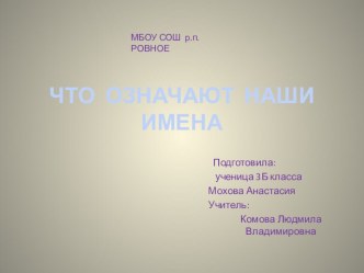 Что означают наши имена проект (3 класс)