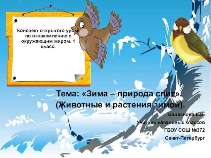 Конспект открытого урока по ознакомлению с окружающим миром. 1 класс.Тема: «Зима –