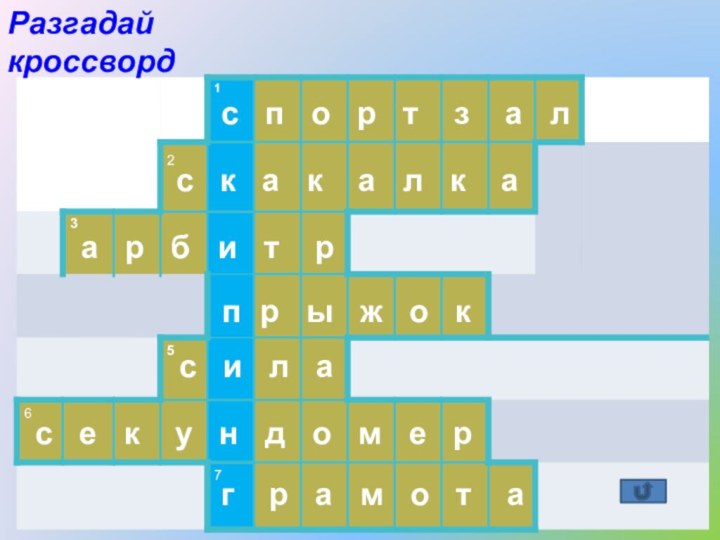 Разгадай кроссворд с  п  о  р  т