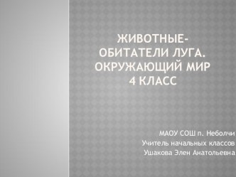 Презентация Животные-обитатели луга презентация к уроку по окружающему миру (4 класс) по теме