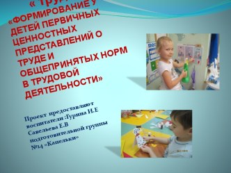 ФОРМИРОВАНИЕ У ДЕТЕЙ ПЕРВИЧНЫХ ЦЕННОСТНЫХ ПРЕДСТАВЛЕНИЙ О ТРУДЕ И ОБЩЕПРИНЯТЫХ НОРМ В ТРУДОВОЙ ДЕЯТЕЛЬНОСТИ проект по конструированию, ручному труду (подготовительная группа)