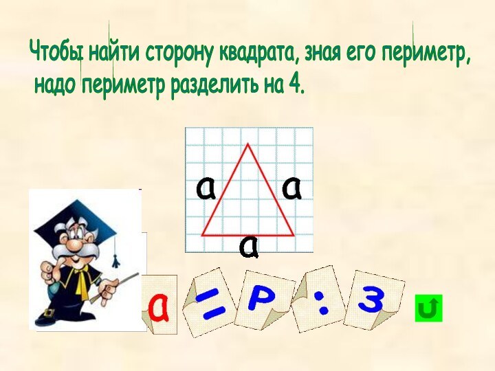 Чтобы найти сторону квадрата, зная его периметр,   надо периметр разделить на 4.