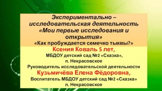 Наши первые исследования в детском саду опыты и эксперименты (старшая, подготовительная группа)