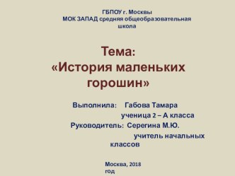 Тезисы к проекту История маленьких горошин проект (2 класс)
