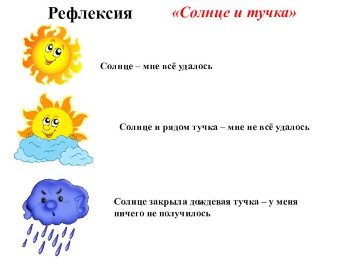 Рефлексия«Солнце и тучка»Солнце – мне всё удалосьСолнце и рядом тучка – мне