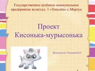 Конспект занятия Приключение Мурзика проект по окружающему миру (младшая группа)