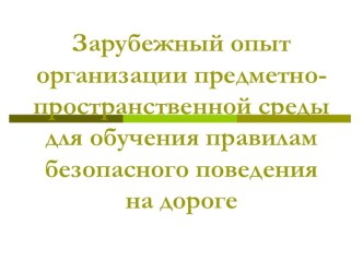 Зарубежный опыт организации предметно-пространственной среды для обучения правилам безопасного поведения на дороге презентация к уроку по обж