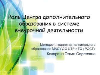 Статья Роль Центра дополнительного образования в системе внеурочной деятельности статья по теме