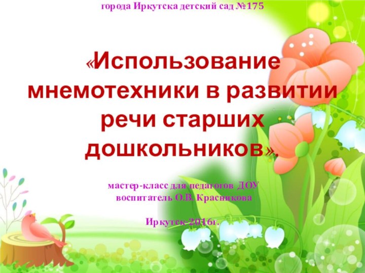 Муниципальное бюджетное дошкольное образовательное учреждение города Иркутска детский сад №175