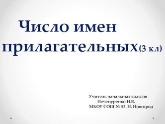 Число имен прилагательных 3 класс презентация к уроку по русскому языку (3 класс)