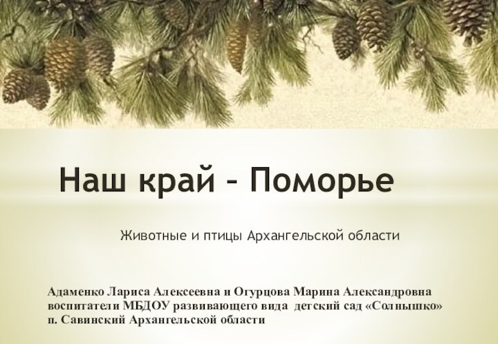 Животные и птицы Архангельской областиАдаменко Лариса Алексеевна и Огурцова Марина Александровнавоспитатели